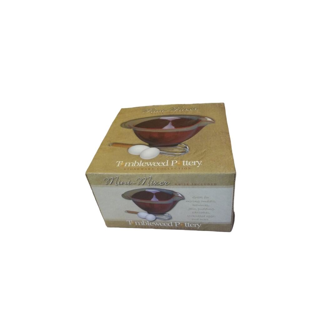 Tumbleweed Pottery Maroon Tan Drip Glaze Mixing Bowl Pour Spout & Handle w/Wisk